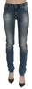 Blue Washed Mid Waist Slim Fit Denim Trouser Cotton Jeans