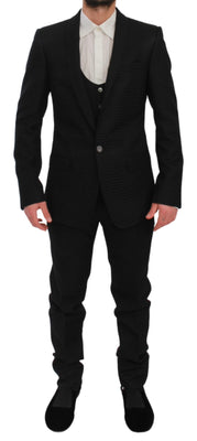 Black Slim Fit 3 Piece Wool MARTINI Suit