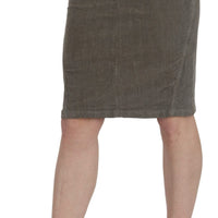 Gray High Waist Pencil Cut Knee Length Skirt