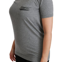 Gray Crewneck Amore Patch Cotton Top T-shirt