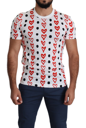 White Hearts Print  Cotton Men Top T-shirt