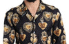 Sacred Heart Print Silk Casual Black Shirt