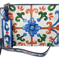 White Majolica Print Shoulder Purse CLEO Leather Bag