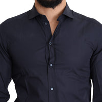 Navy Blue Cotton Men GOLD Dress Shirt