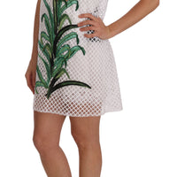 White Pineapple Sequined Applique Dress