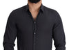 Black Patterned Cotton Men GOLD Dress Shirt