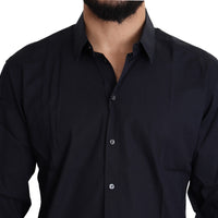 Black Cotton Stretch Men GOLD Dress Shirt