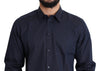 Navy Blue Cotton Men GOLD Dress Shirt