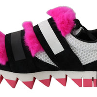 Black Leather Pink Fur Shoes Sneakers