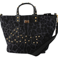 Blue Leopard Love Patch Studs Shopping Tote  Bag