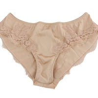 Beige Silk Floral Stretch Underwear