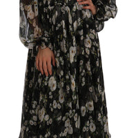 Black Daisy Floral Silk Shift A-Line Dress