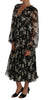 Black Daisy Floral Silk Shift A-Line Dress