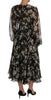 Black Daisy Floral Silk Shift A-Line Dress