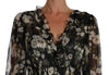 Black Daisy Floral Silk Shift A-Line Dress