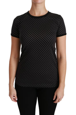 Black Dotted Crewneck Cotton Top T-shirt