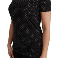 Black Dotted Crewneck Cotton Top T-shirt