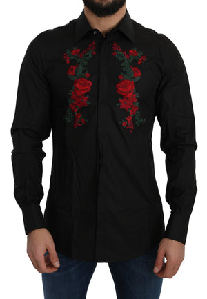 Black Cotton GOLD Logo Roses Shirt