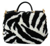 Dolce & Gabbana Black White Zebra Fur Handbag Sling Purse SICILY Bag