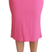 Pink High Waist Pencil Cut Midi Viscose Skirt