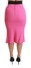 Pink High Waist Pencil Cut Midi Viscose Skirt