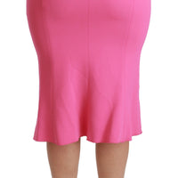 Pink High Waist Pencil Cut Midi Viscose Skirt