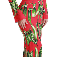 Red Snap Pea Print Longsleeve Midi Dress