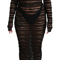 Black Long Sleeve Lace Midi Bodycon Dress