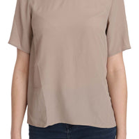 Beige Crew Neck Short Sleeve Blouse