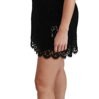 Black Sleeveless Lace Cotton Mini Dress