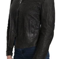 Black Leather Cutout Biker Jacket Coat