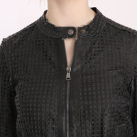 Black Leather Cutout Biker Jacket Coat