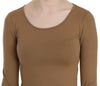 Brown Long Round Neck Sleeve Fitted Shirt Tops Blouse