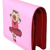 Pink Year Of The Pig Bifold Card Holder Leather Wallet