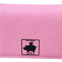 Pink Year Of The Pig Bifold Card Holder Leather Wallet