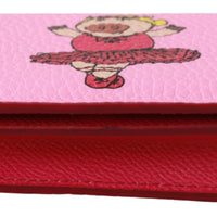 Pink Year Of The Pig Bifold Card Holder Leather Wallet