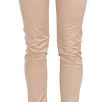 Cream Low Waist Skinny Formal Trousers Pants