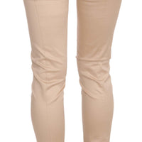 Cream Low Waist Skinny Formal Trousers Pants