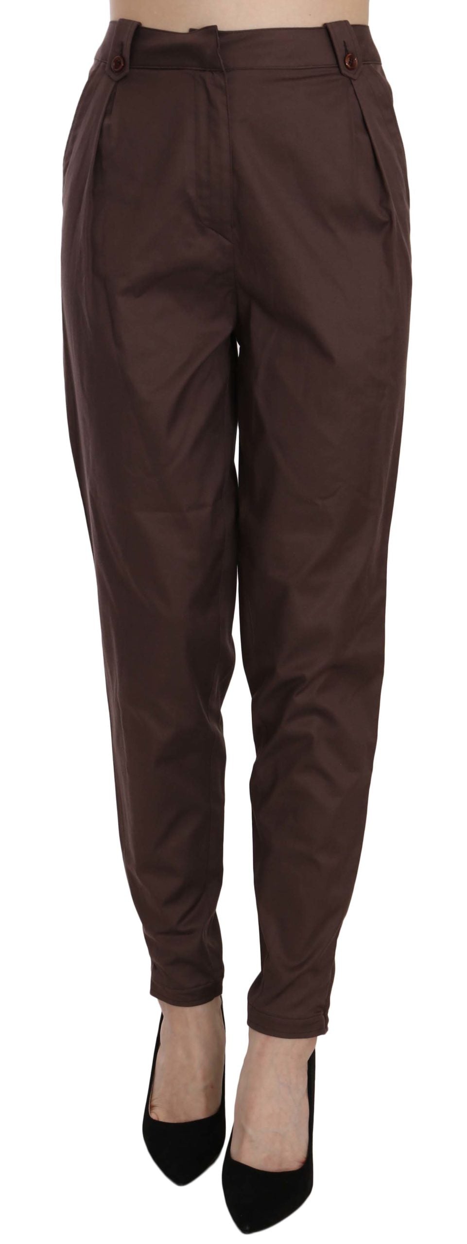 Brown High Waist Tapered Formal Trousers Pants