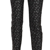 Black Patterned Low Waist Skinny Trousers Pants