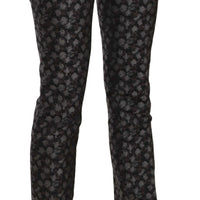 Black Patterned Low Waist Skinny Trousers Pants