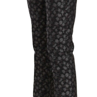 Black Patterned Low Waist Skinny Trousers Pants