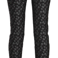 Black Patterned Low Waist Skinny Trousers Pants