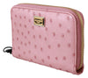 Pink Ostrich Skin Leather Full Zipper Clutch Wallet