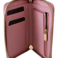 Pink Ostrich Skin Leather Full Zipper Clutch Wallet