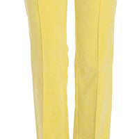 Yellow Corduroy Mid Waist Straight Trousers Pants