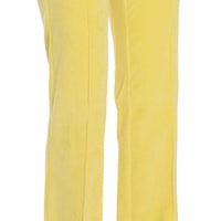 Yellow Corduroy Mid Waist Straight Trousers Pants