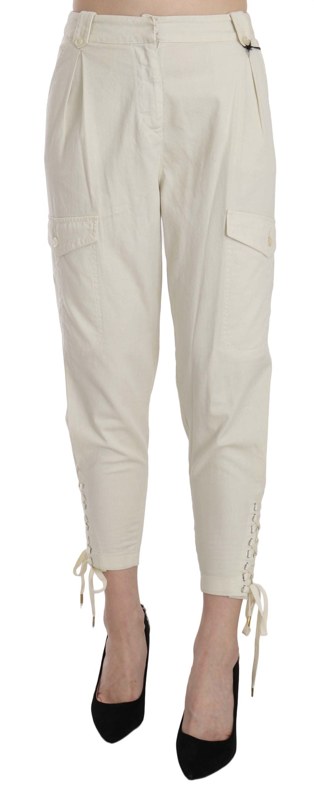 White High Waist Tapered Cropped Trousers  Pants