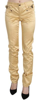 Cream Mid Waist Slim Fit Cotton Trouser Pants