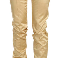 Cream Mid Waist Slim Fit Cotton Trouser Pants